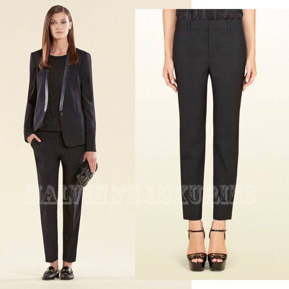GUCCI PANTS BLACK STRETCH WOOL w LEATHER SIDE PANELS IT 38 / US 2 - Picture 1 of 11